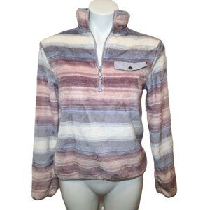 Wallflower soft sweater Women's small pastel striped fuzzy shirt Quarter zip